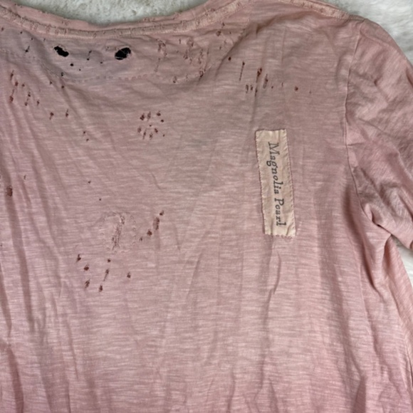 Magnolia Pearl Women's Shirt Distressed Ombre Tunic Top Short Sleeve Pink OSFM - Picture 9 of 9